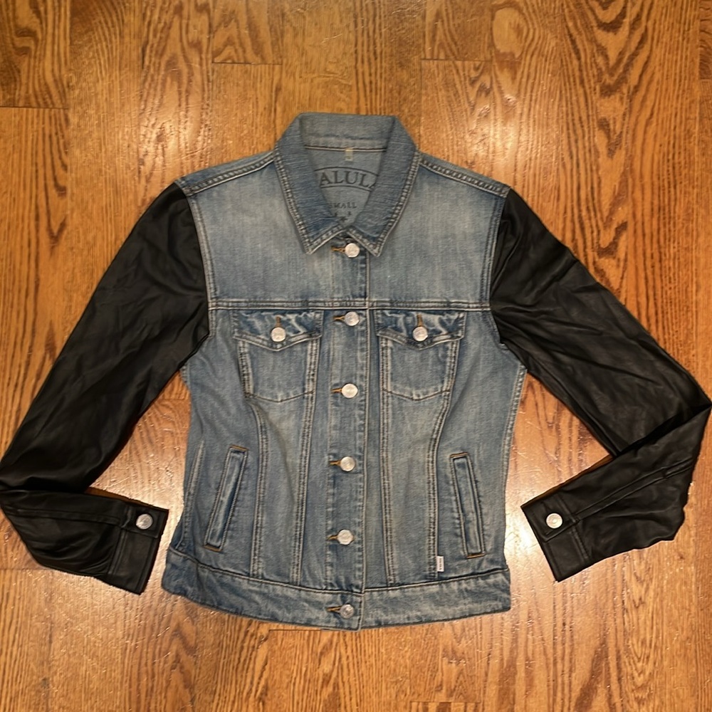 Talula Denim Jacket with Black Faux Leather Sleeves